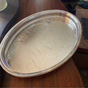 Vintage Silver Plate Oval Cocktail Serving Tray